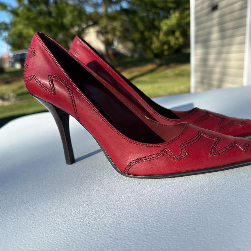 Nine West Red Heels with Decorative Stitching